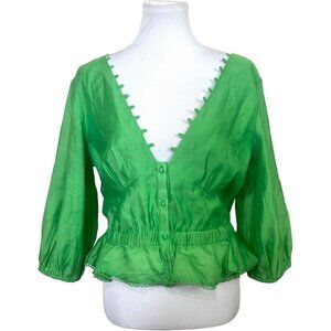 ASOS Design Kelly Green Cottagecore Crop Top US 10 UK 14 Open Back Plunge V-Neck